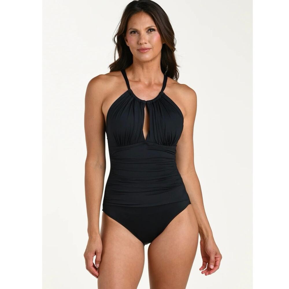 La Blanca 10 Island Goddess One Piece Swimsuit Bathing Suit High Neck Keyhole